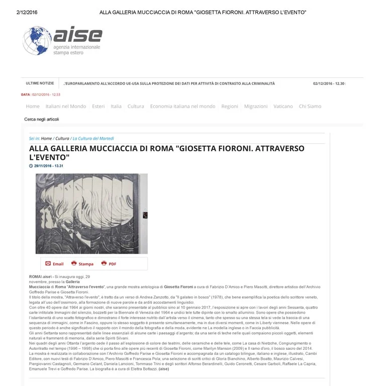 Giosetta Fioroni | Attraverso l'evento, PRESS