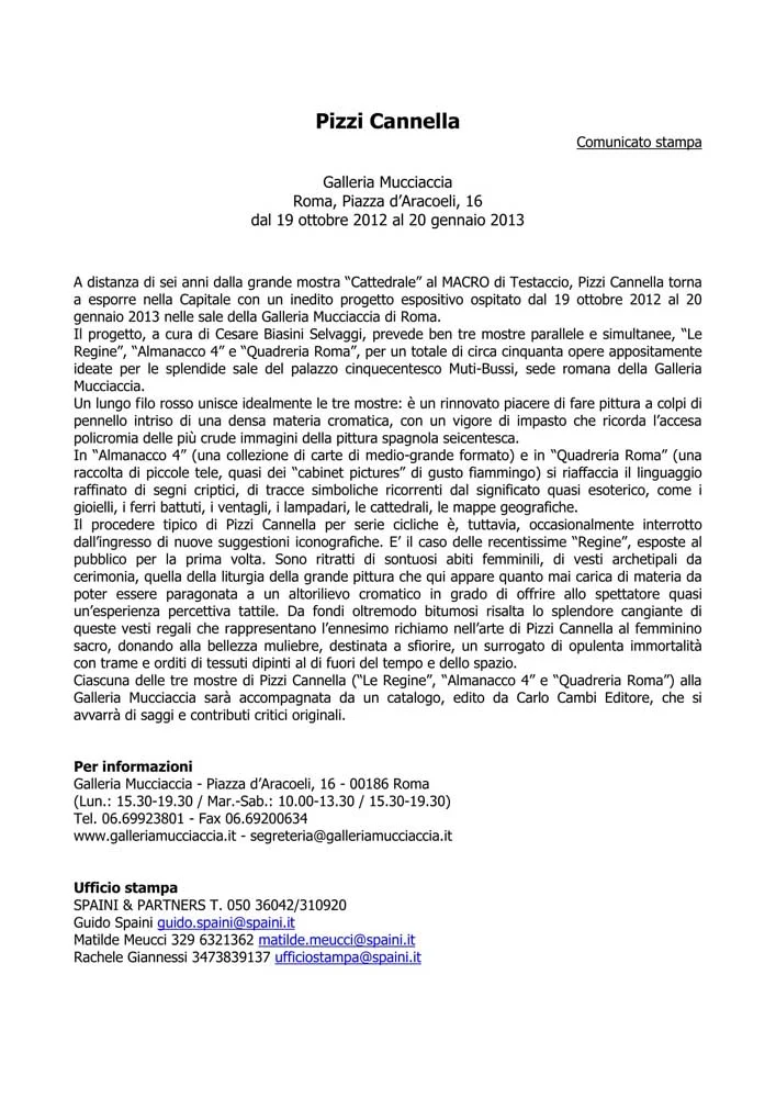 Piero Pizzi Cannella, Galleria Mucciaccia, Roma 2012