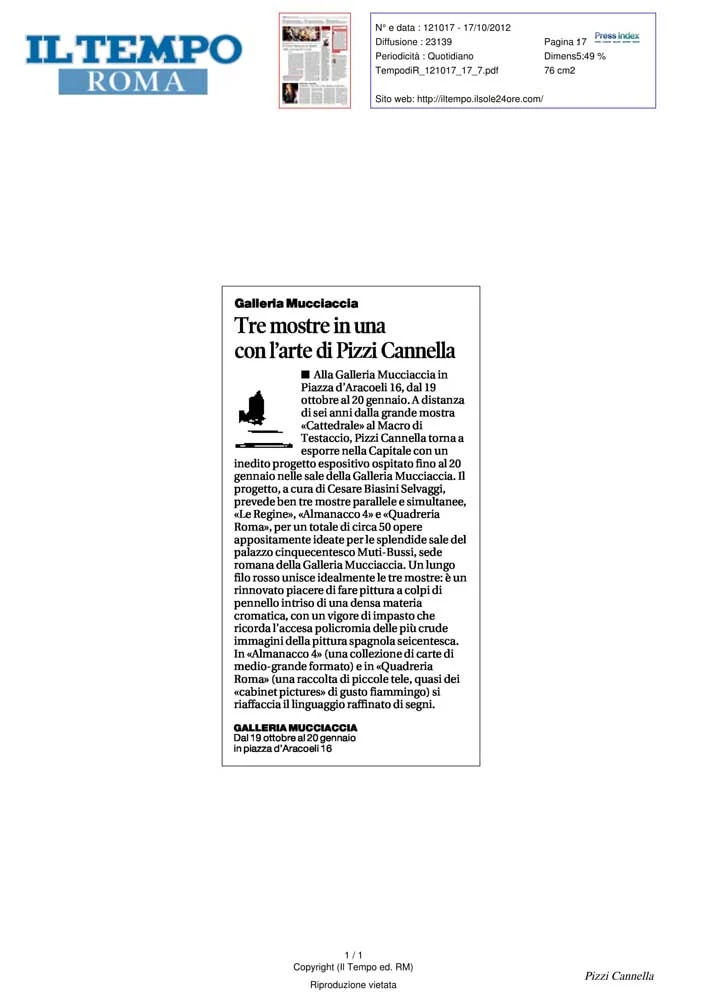 Piero Pizzi Cannella, Galleria Mucciaccia, Roma 2012