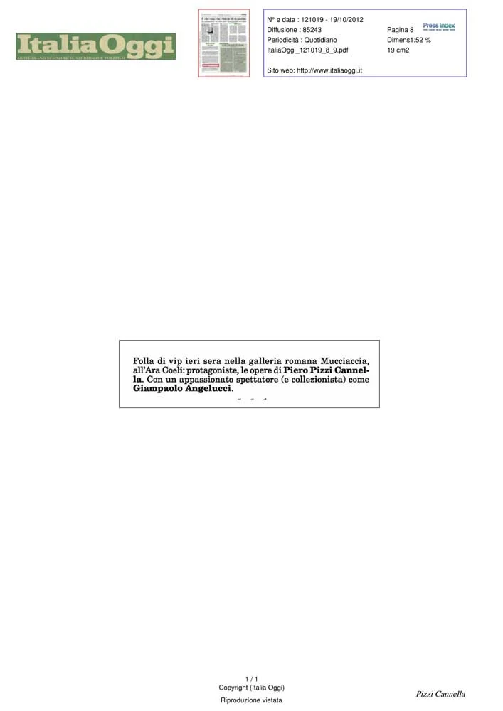 Piero Pizzi Cannella, Galleria Mucciaccia, Roma 2012