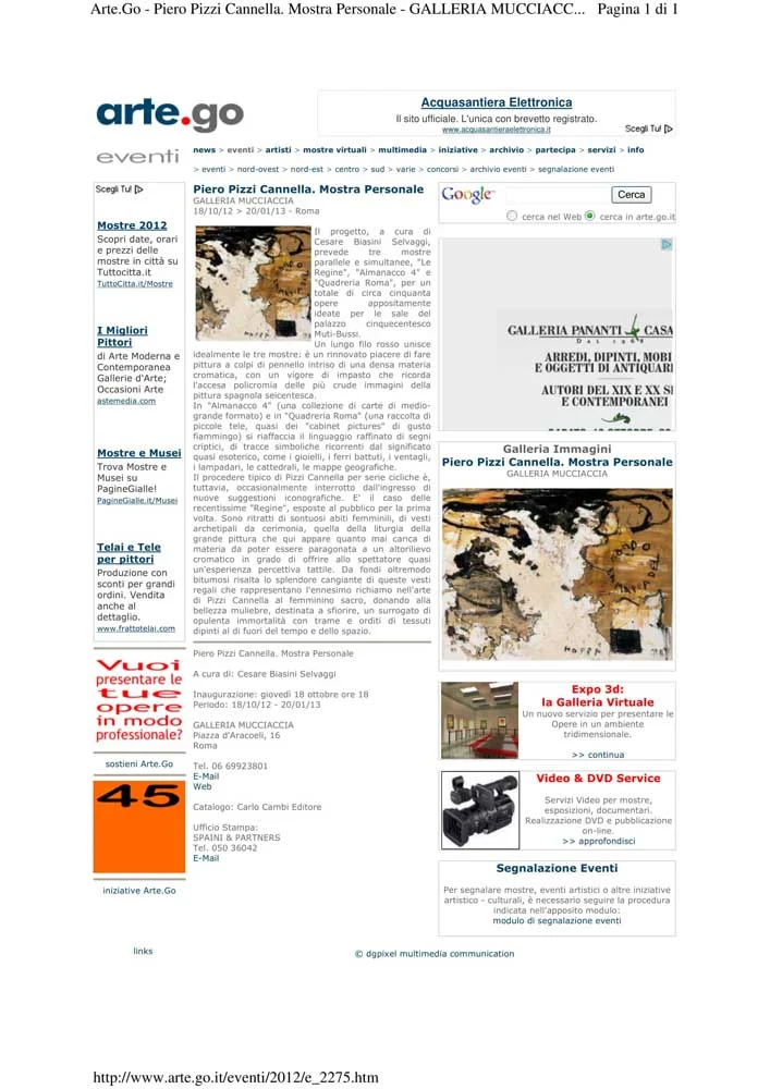 Piero Pizzi Cannella, Galleria Mucciaccia, Roma 2012