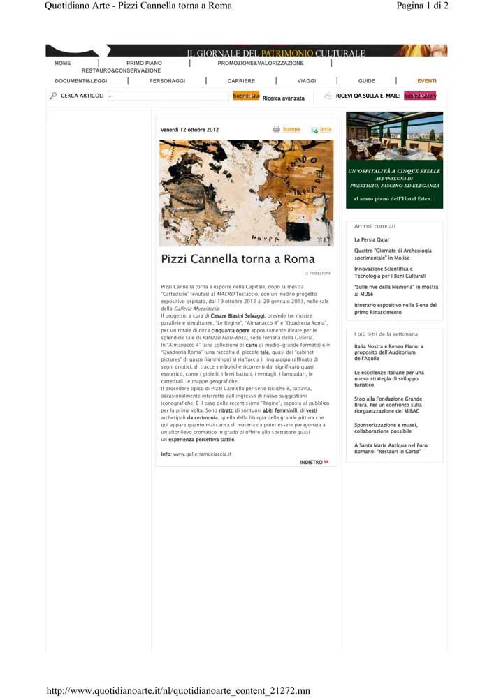 Piero Pizzi Cannella, Galleria Mucciaccia, Roma 2012