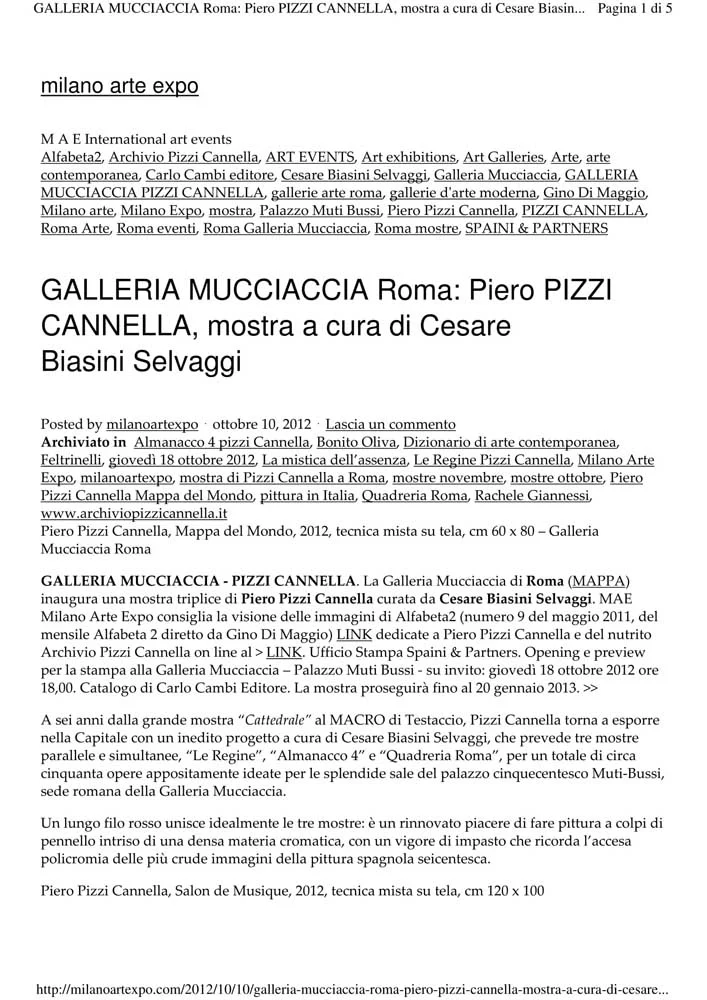 Piero Pizzi Cannella, Galleria Mucciaccia, Roma 2012