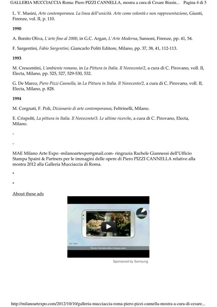 Piero Pizzi Cannella, Galleria Mucciaccia, Roma 2012