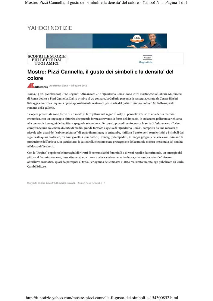 Piero Pizzi Cannella, Galleria Mucciaccia, Roma 2012