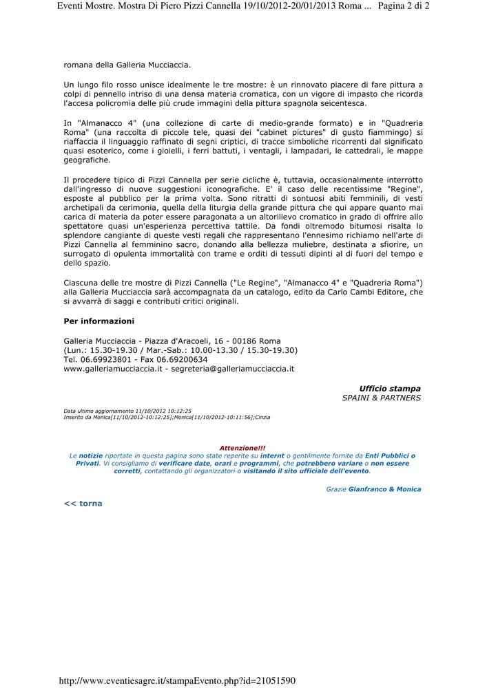 Piero Pizzi Cannella, Galleria Mucciaccia, Roma 2012