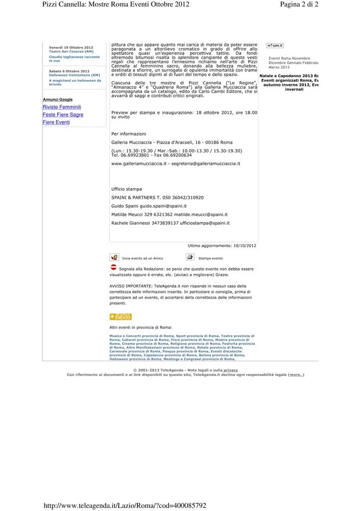 Piero Pizzi Cannella, Galleria Mucciaccia, Roma 2012