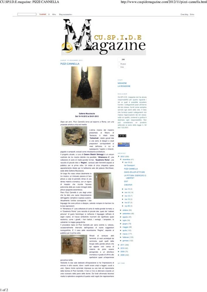 Piero Pizzi Cannella, Galleria Mucciaccia, Roma 2012