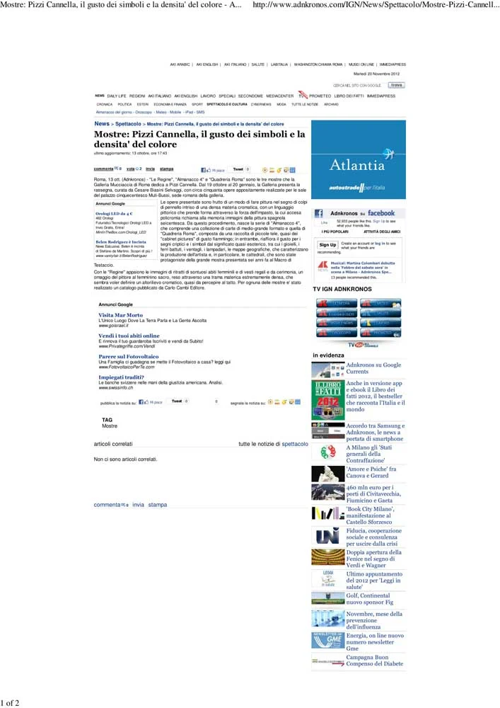 Piero Pizzi Cannella, Galleria Mucciaccia, Roma 2012