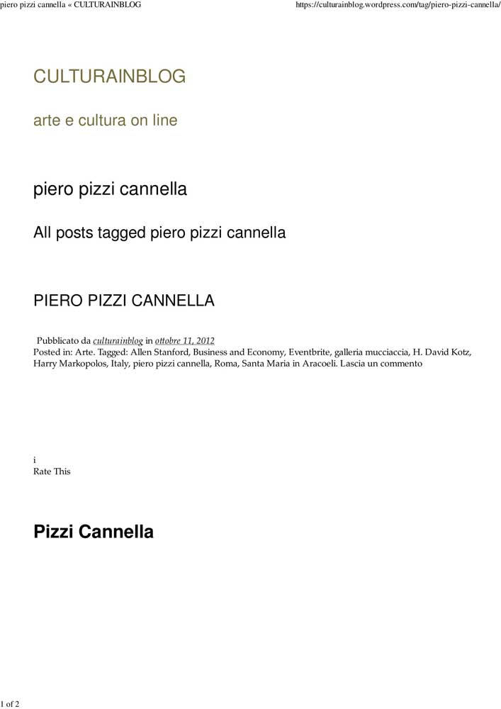 Piero Pizzi Cannella, Galleria Mucciaccia, Roma 2012