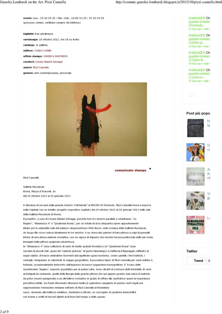 Piero Pizzi Cannella, Galleria Mucciaccia, Roma 2012