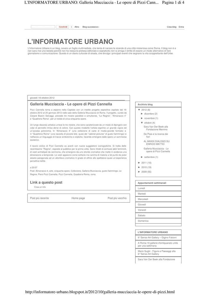 Piero Pizzi Cannella, Galleria Mucciaccia, Roma 2012