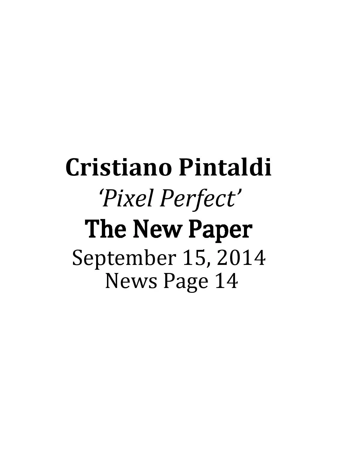 Press - Cristiano Pintaldi | Media Coverage