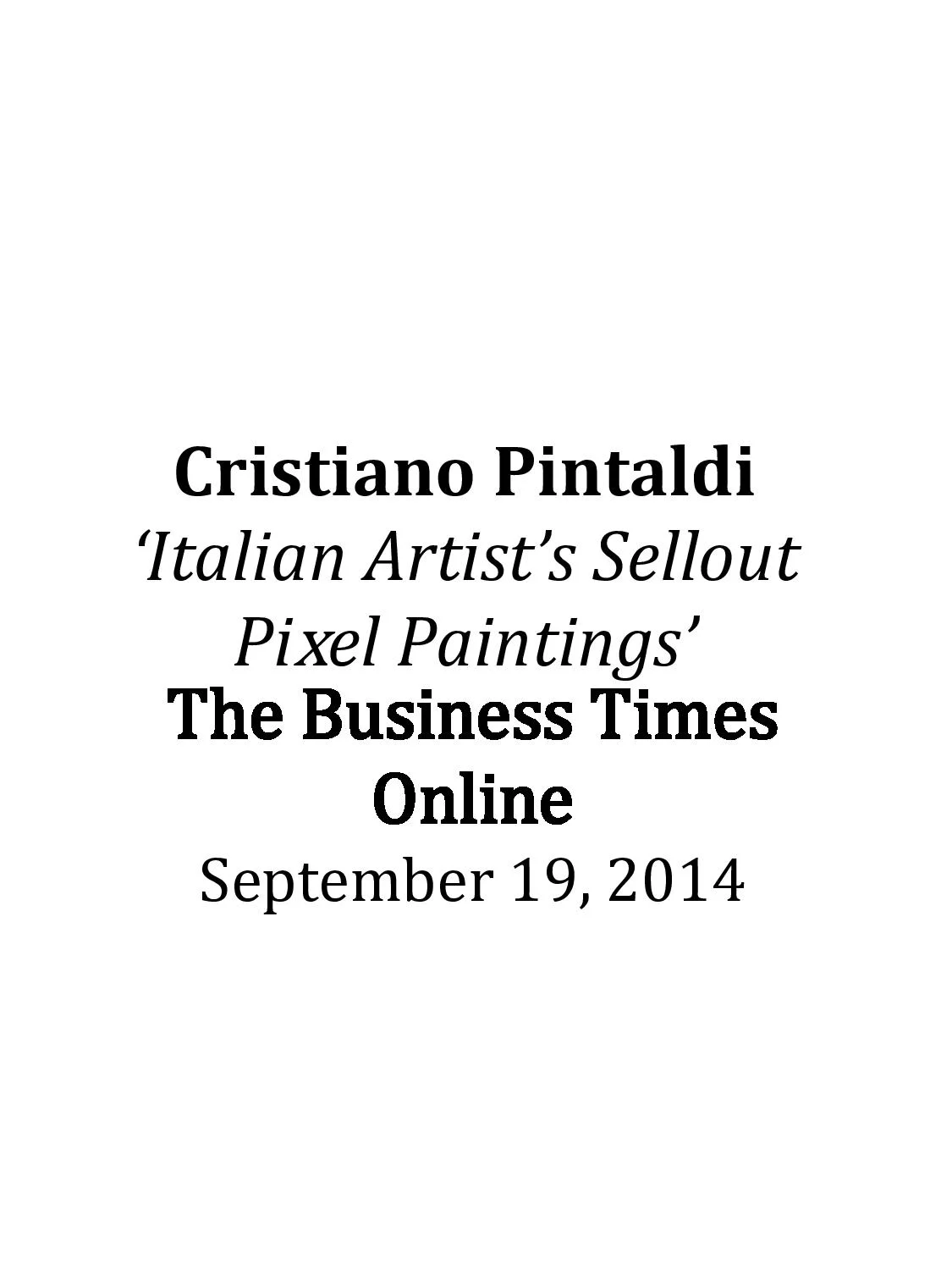 Press - Cristiano Pintaldi | Media Coverage