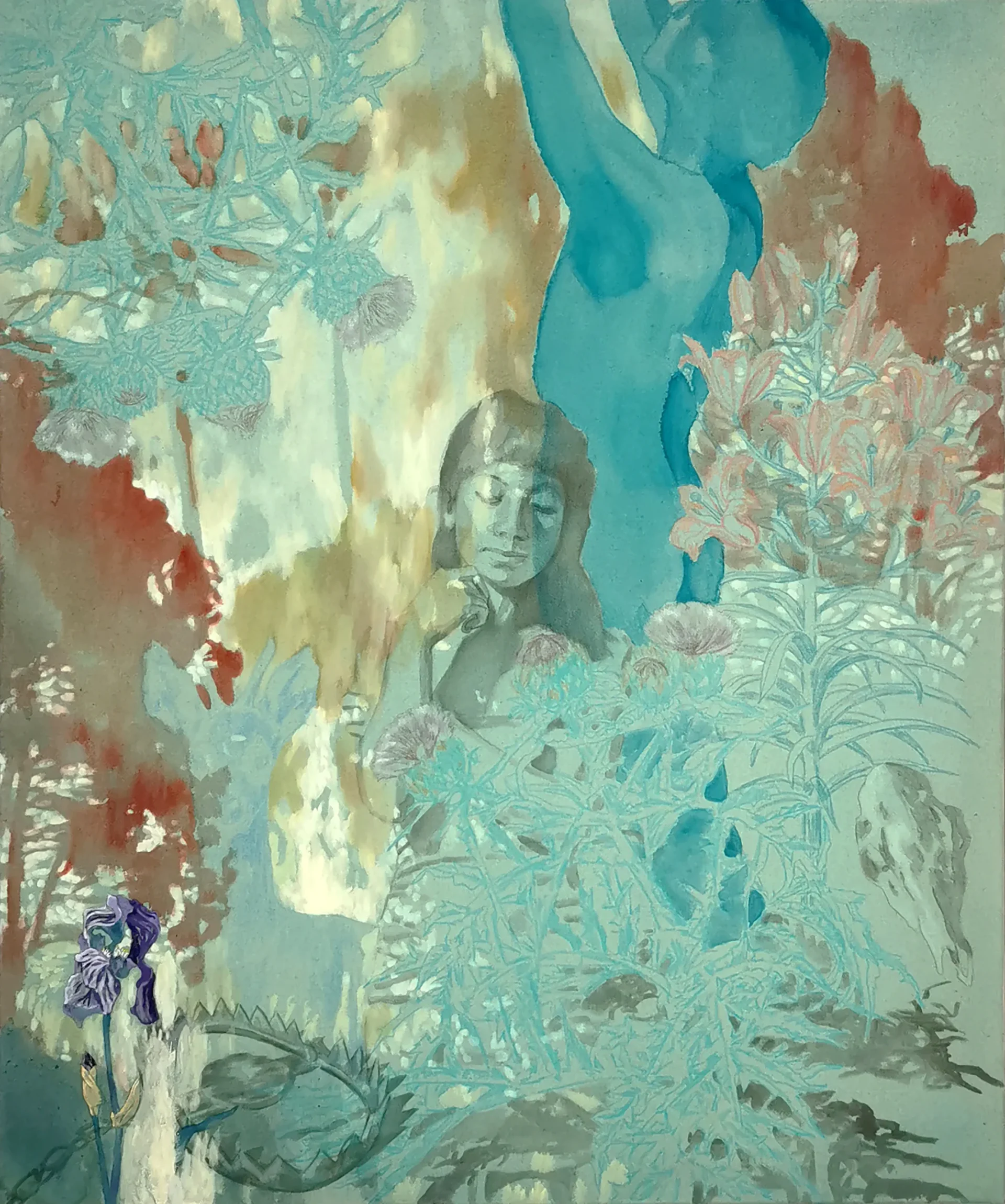 Elisa Zadi, Cardo Reverso I, 2024, iolio, pigmento e pastello su tessuto, cm 120x100-alta Elisa Zadi Cardo Reverso I, 2024 Olio, pigmento e pastello su tessuto 120 x 100 cm