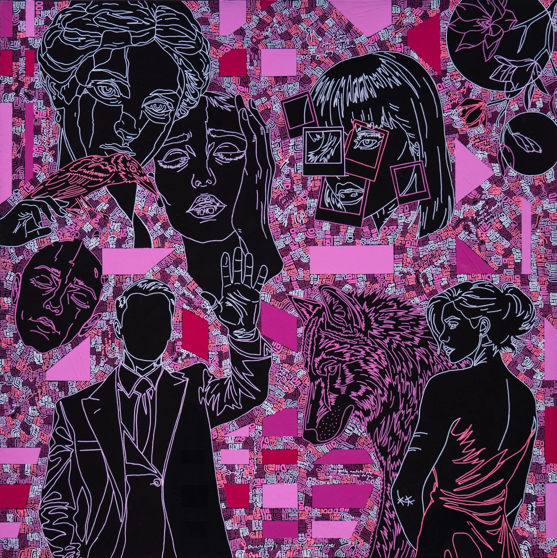 Faceless Truth, 2026, Acrylic and Marker on Canvas, 100x100 cm Faceless Truth, 2026, Acrylic and Marker on Canvas, 100x100 cm