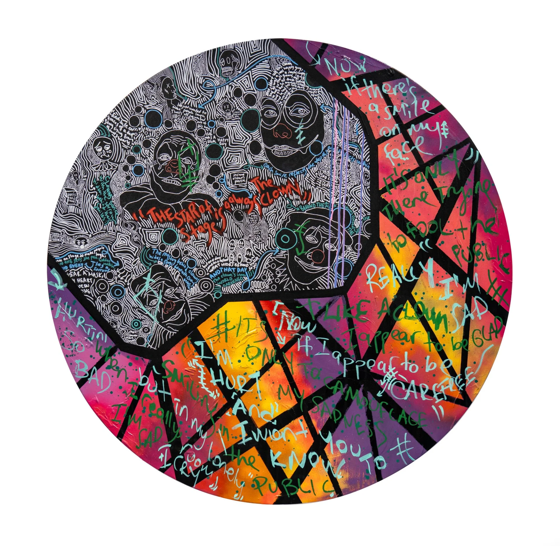 Hidden Screams, 2024, Acrylic and Marker on Canvas,  130 cm Hidden Screams, 2024, Acrylic and Marker on Canvas,  130 cm