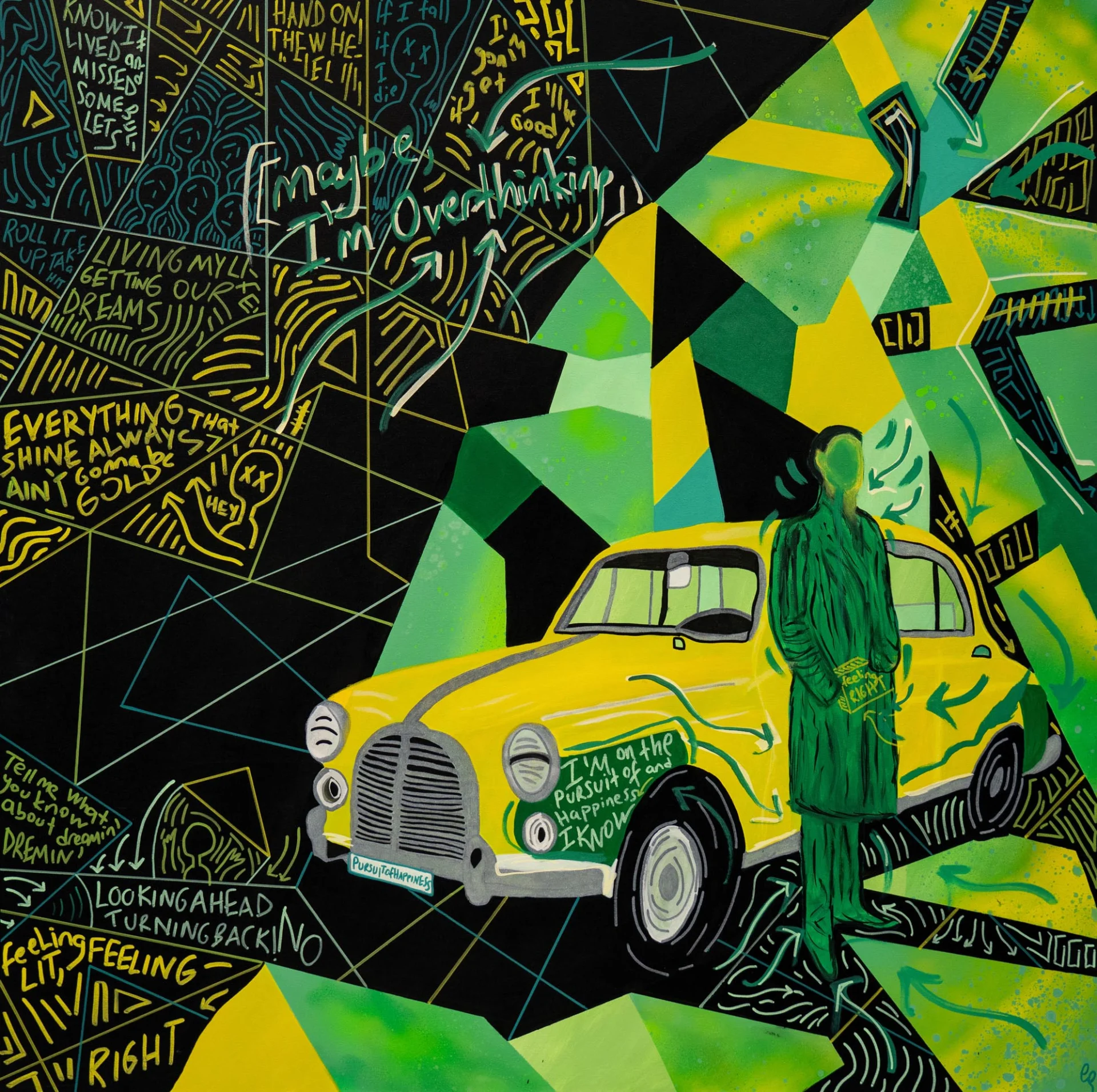 Maybe I'm Overthinking, 2024, Acrylic and Marker on Canvas, 130x130 cm Maybe I'm Overthinking, 2024, Acrylic and Marker on Canvas, 130x130 cm