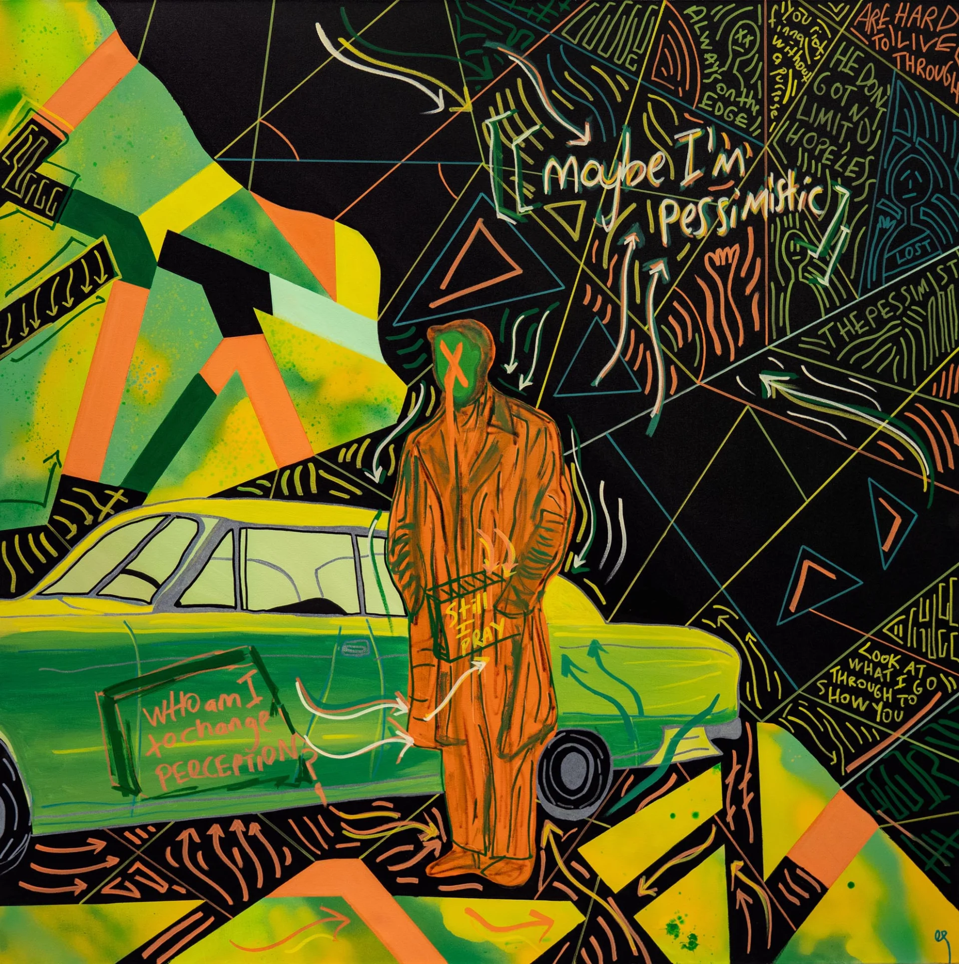 Maybe I'm Pessimistic, 2024, Acyrlic and Marker on Canvas, 130x130 cm Maybe I'm Pessimistic, 2024, Acyrlic and Marker on Canvas, 130x130 cm