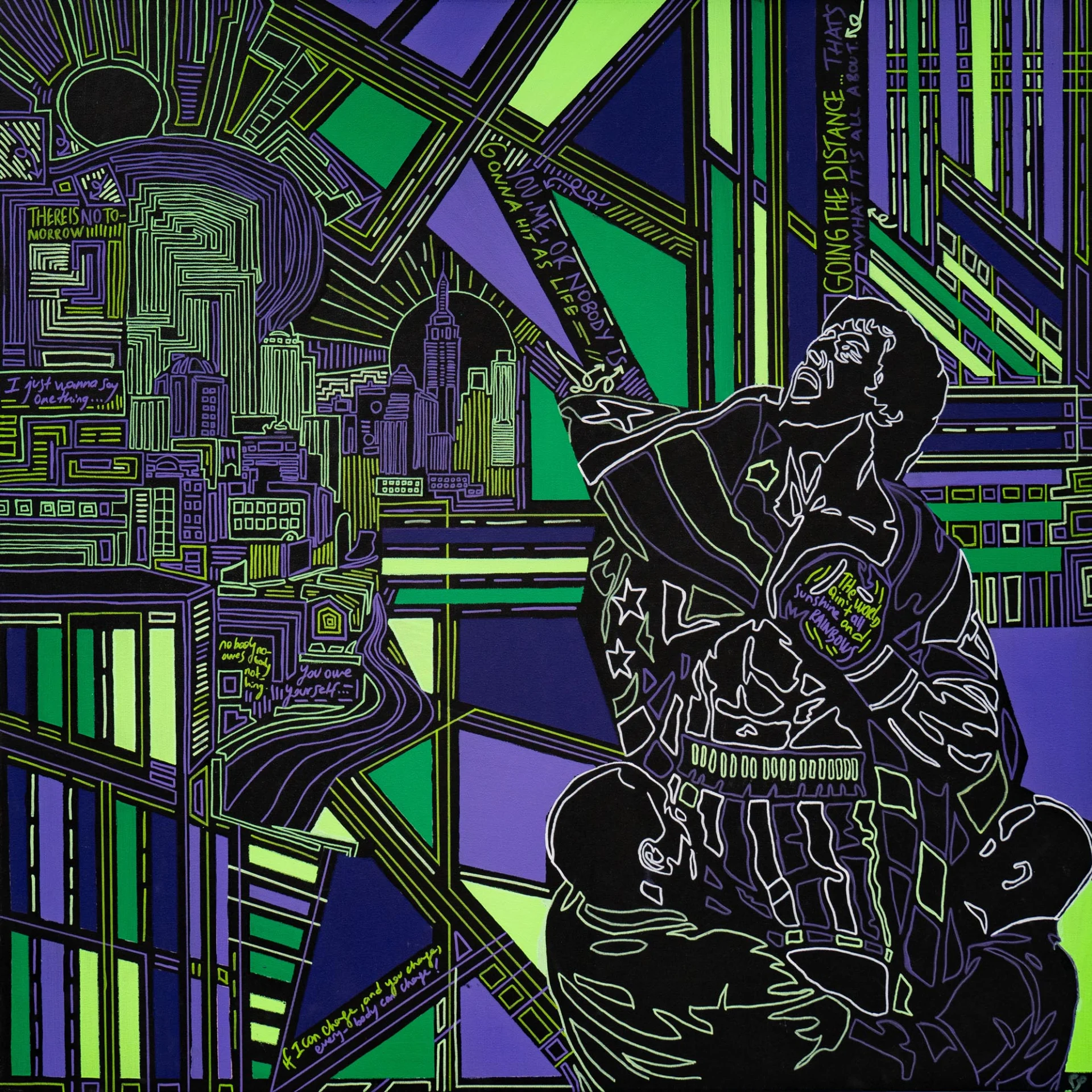 One More Round, 2025, Acrylic and Marker on Canvas, 100x100 cm One More Round, 2025, Acrylic and Marker on Canvas, 100x100 cm