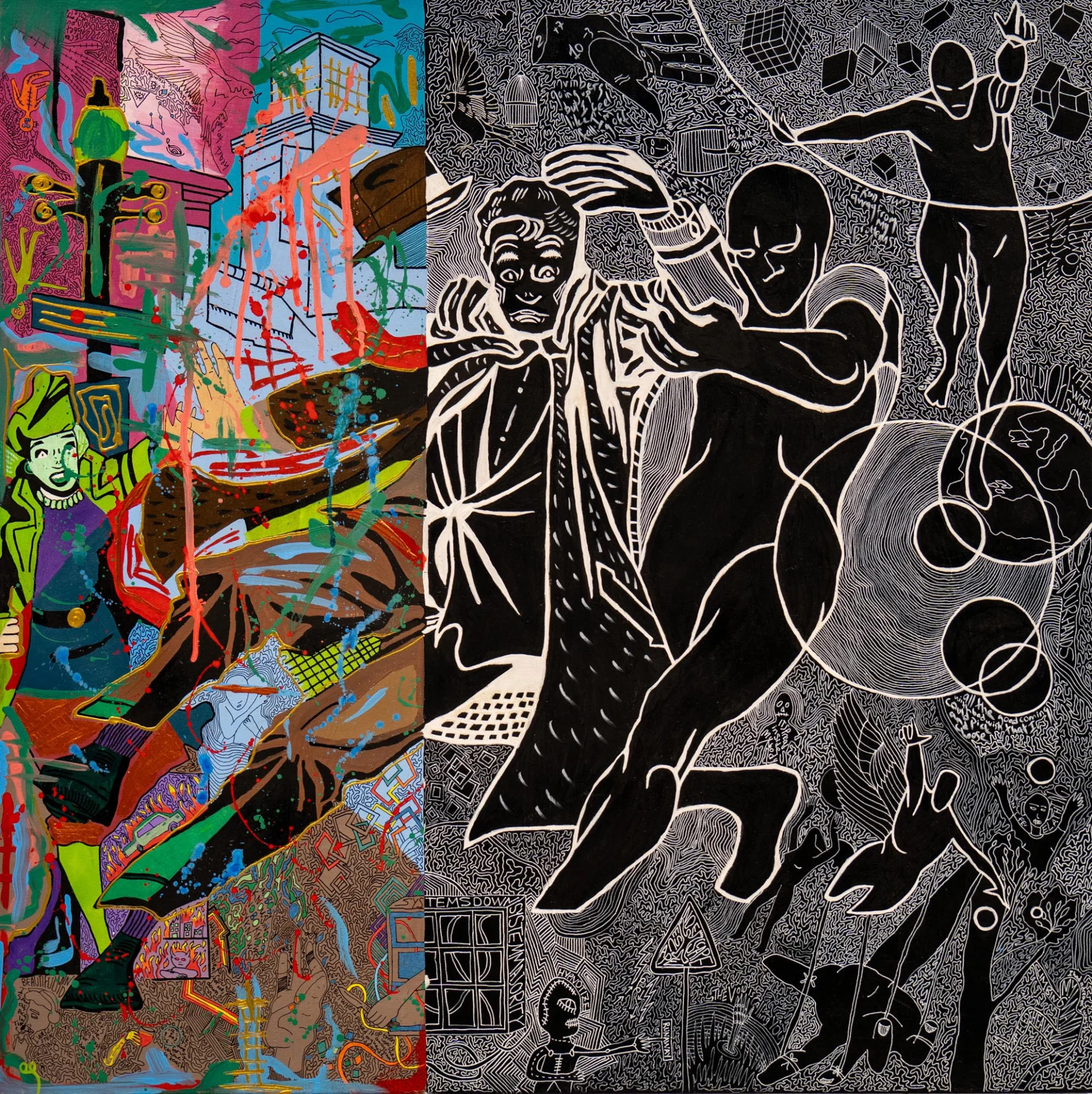 Out of Control, 2021, Acyrlic, Oil and Marker on Canvas, 100x100 cm Out of Control, 2021, Acyrlic, Oil and Marker on Canvas, 100x100 cm