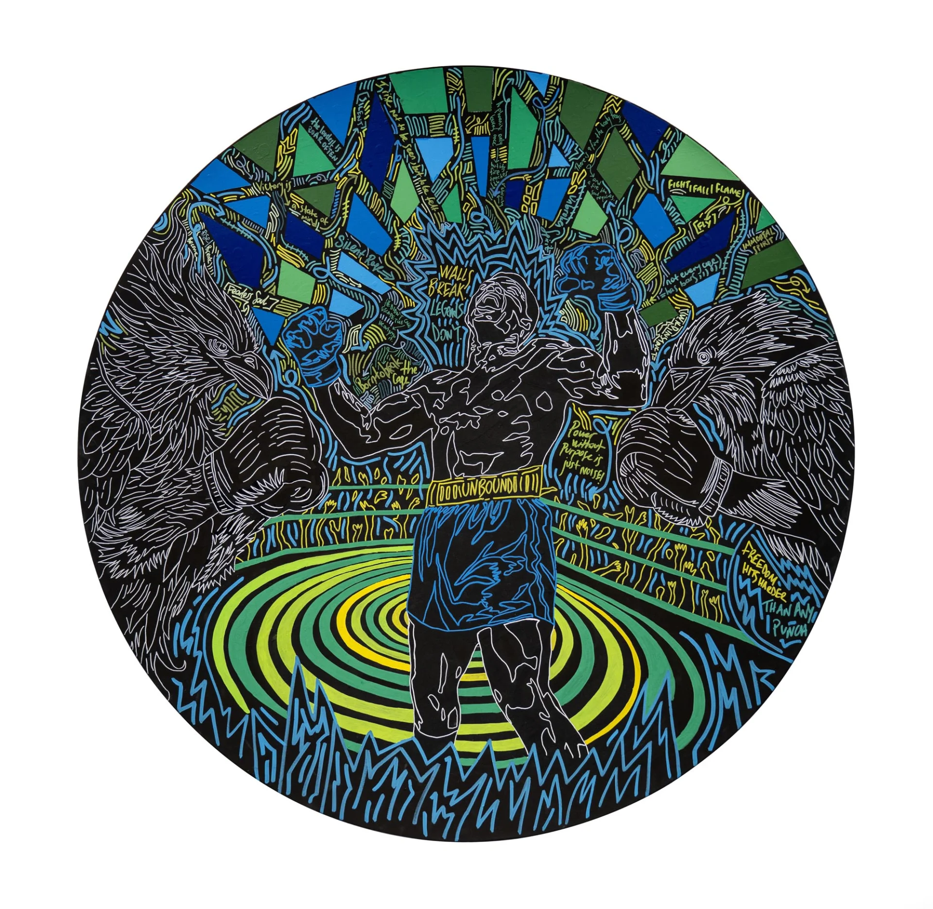 Unbound, 2025, Acrylic and Marker on Canvas,  150 cm Unbound, 2025, Acrylic and Marker on Canvas,  150 cm